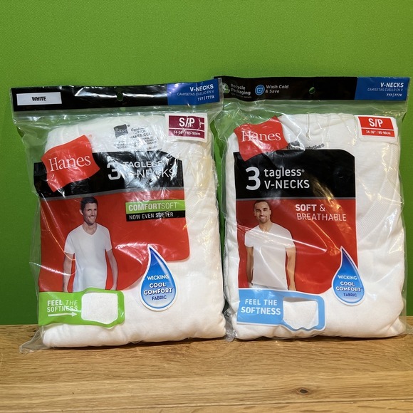 Hanes Other - Lot Of 2 Hanes Men's 3 Pack V-Neck T-Shirt Tagless Short Sleeve Cotton Small